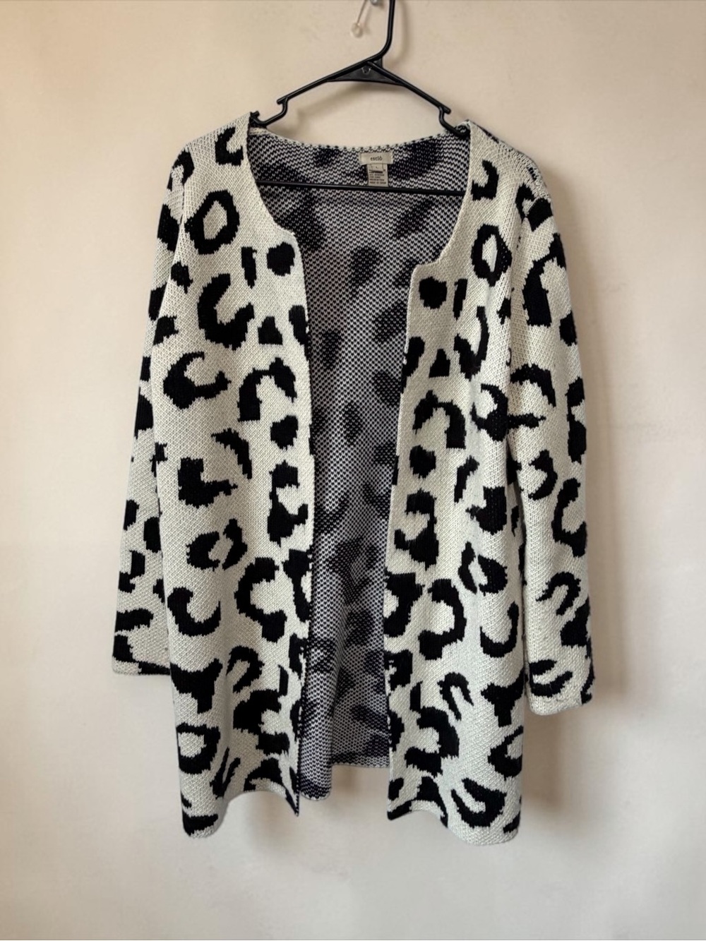 Escio Business Casual Leopard Print Open-Front Cardigan Sweater Black & White L